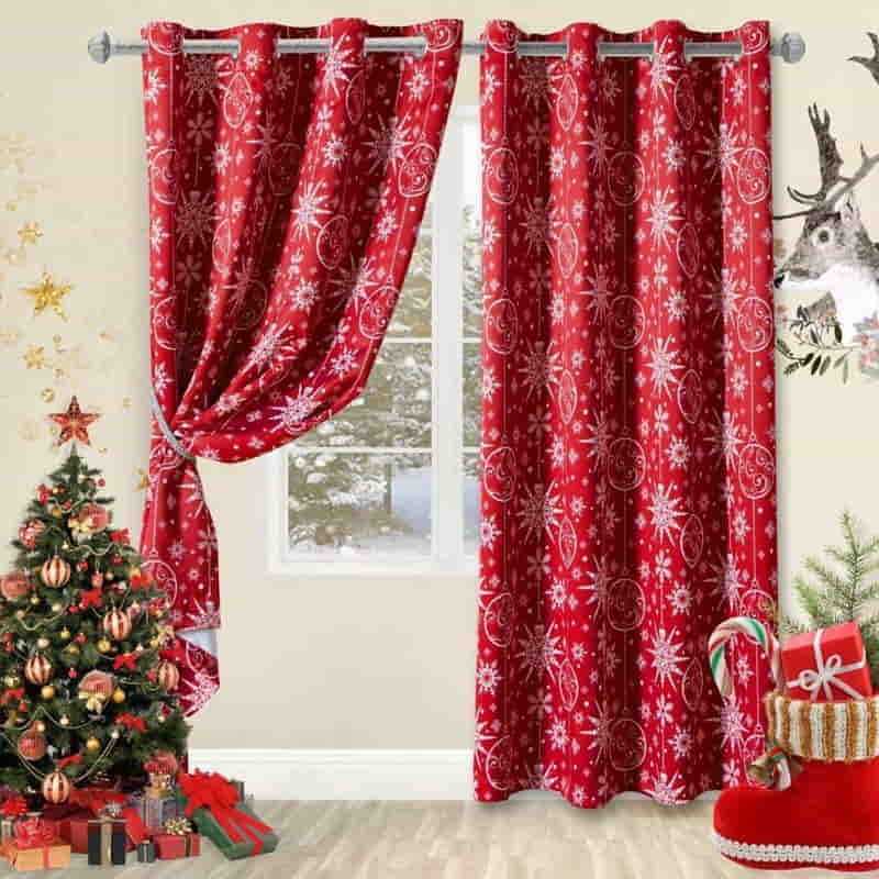 Snow Print Christmas Curtains