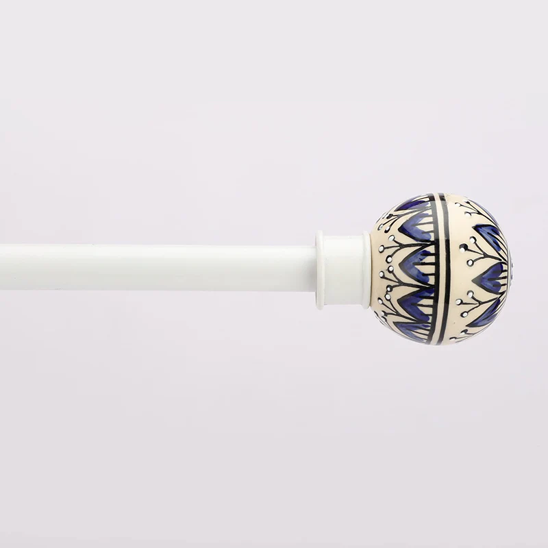 Syroccos Extendable Single Curtain Rod With Round Finial & Brackets Iron - Image 2